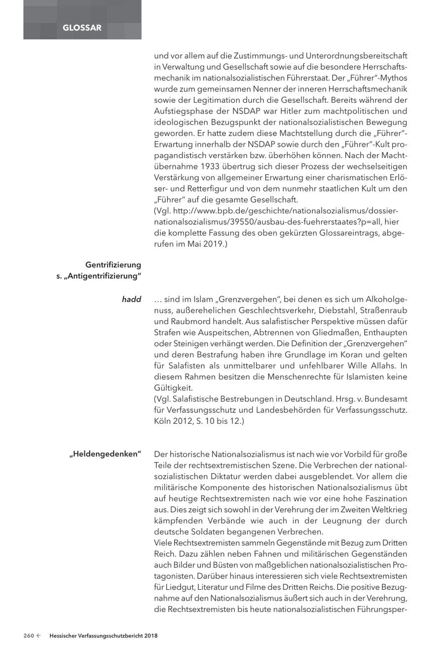 Seite 262 des Verfassungsschutzbericht 2018 Hessen
