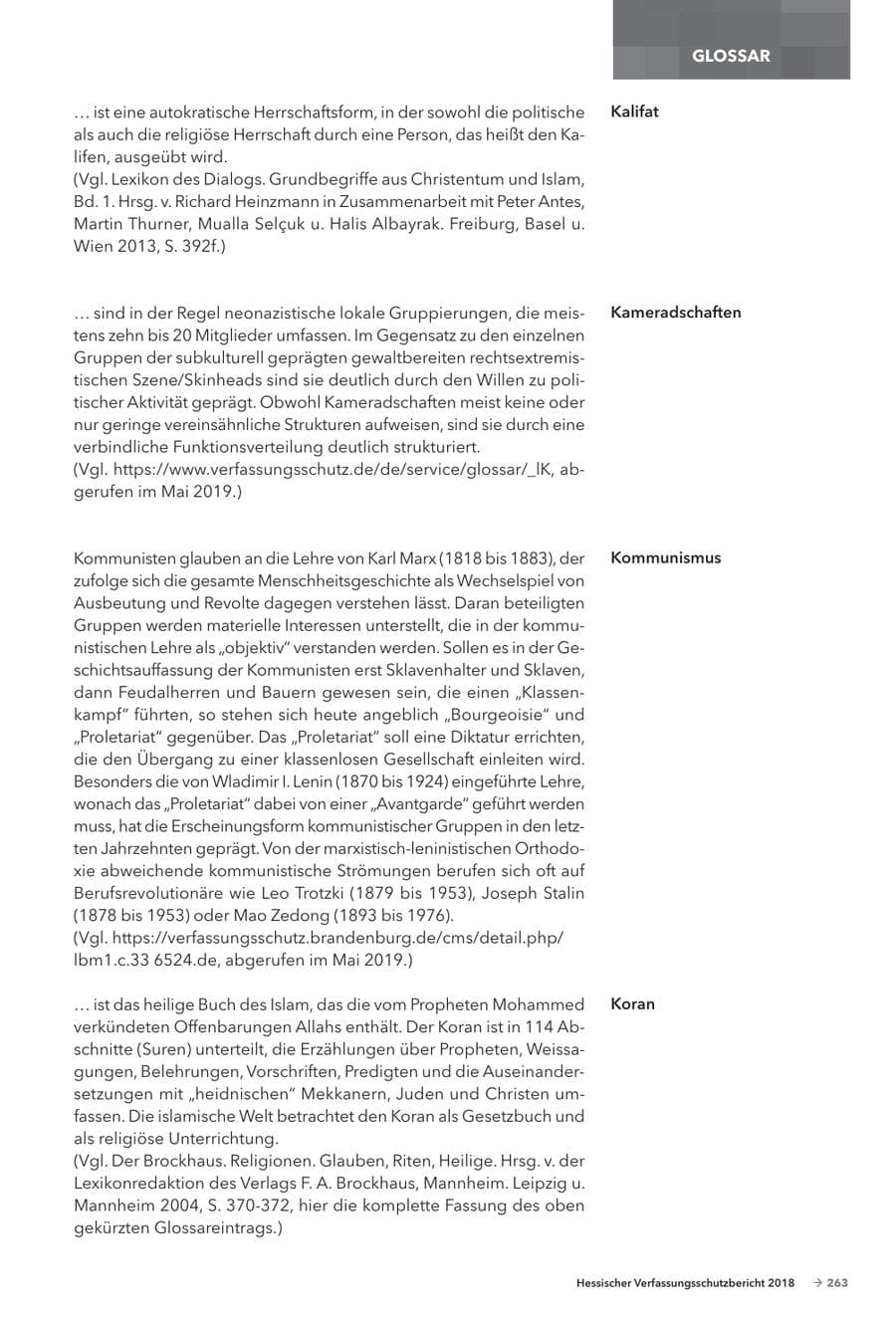 Seite 265 des Verfassungsschutzbericht 2018 Hessen