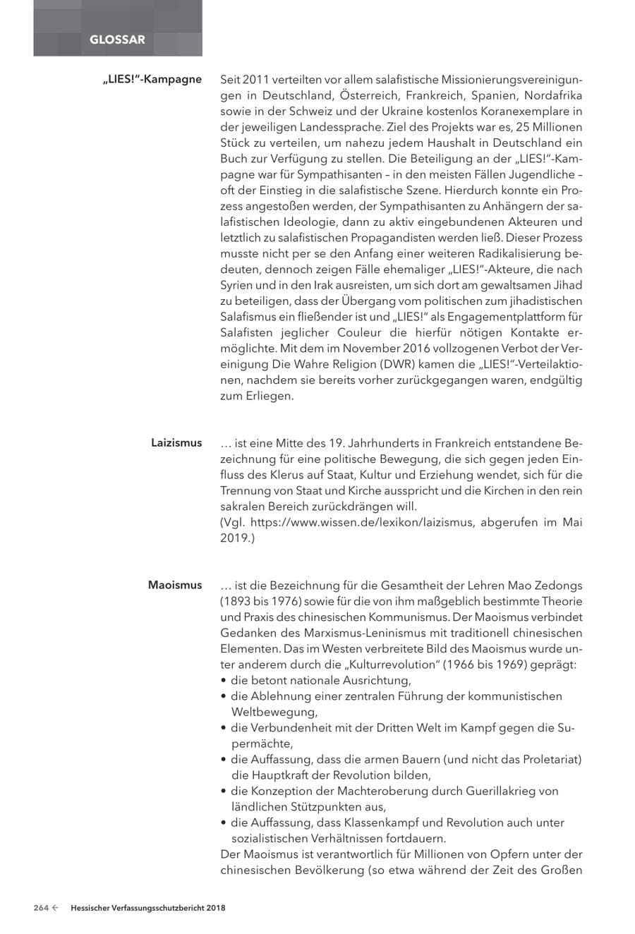 Seite 266 des Verfassungsschutzbericht 2018 Hessen