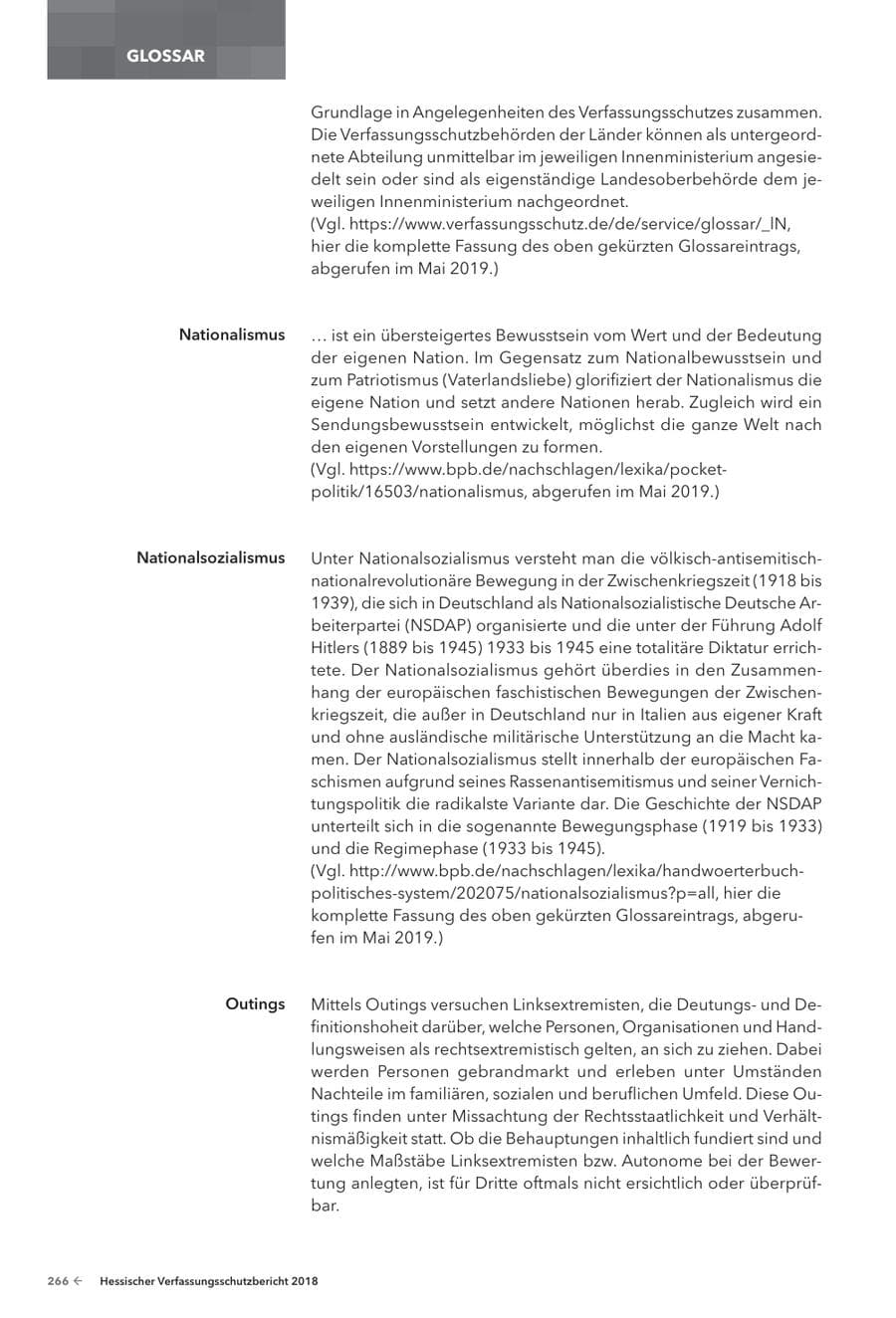 Seite 268 des Verfassungsschutzbericht 2018 Hessen
