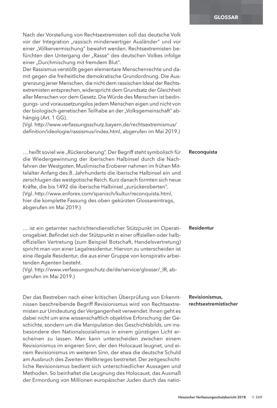Seite 271 des Verfassungsschutzbericht 2018 Hessen