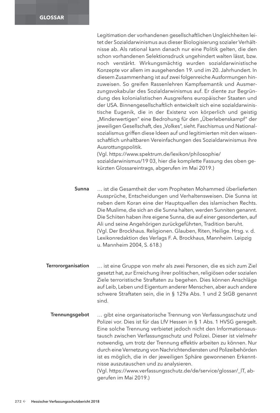 Seite 274 des Verfassungsschutzbericht 2018 Hessen