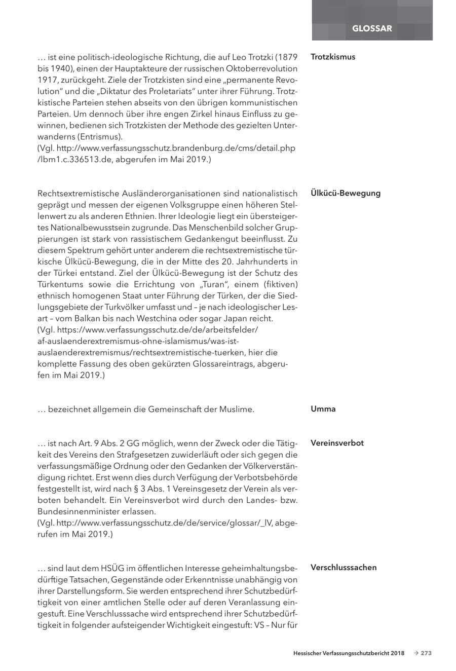 Seite 275 des Verfassungsschutzbericht 2018 Hessen