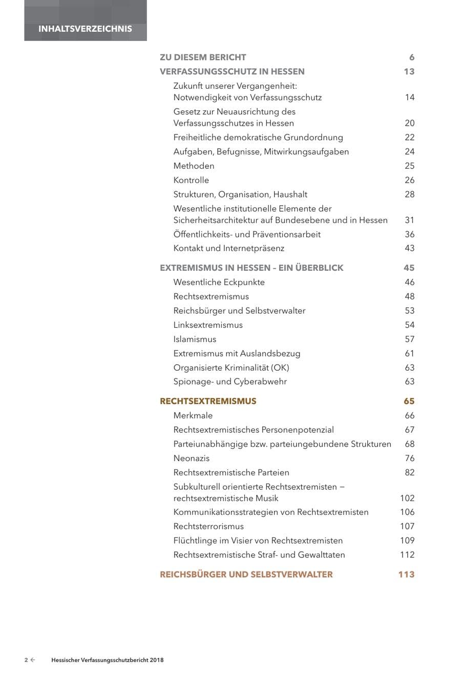 Seite 4 des Verfassungsschutzbericht 2018 Hessen