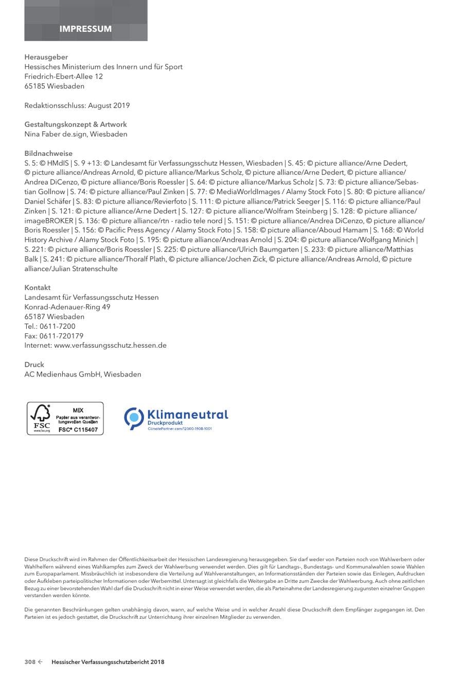 Seite 310 des Verfassungsschutzbericht 2018 Hessen