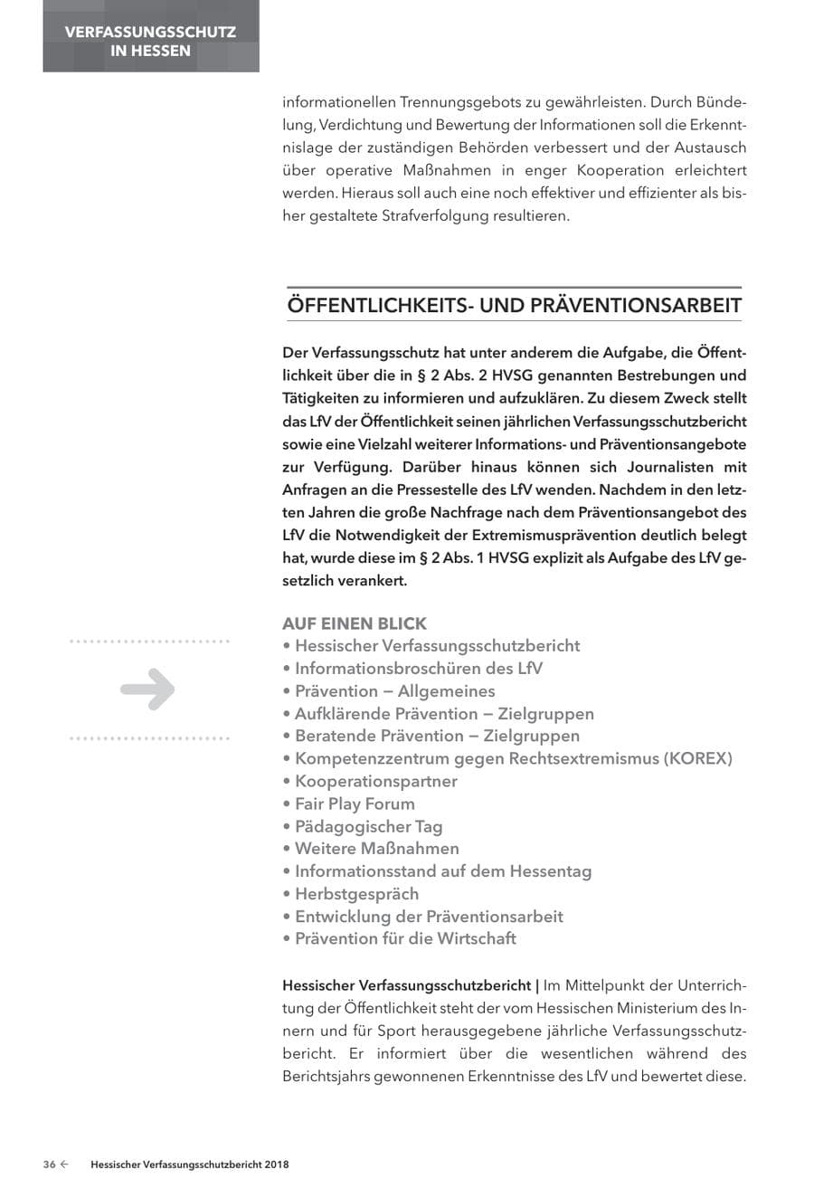 Seite 38 des Verfassungsschutzbericht 2018 Hessen