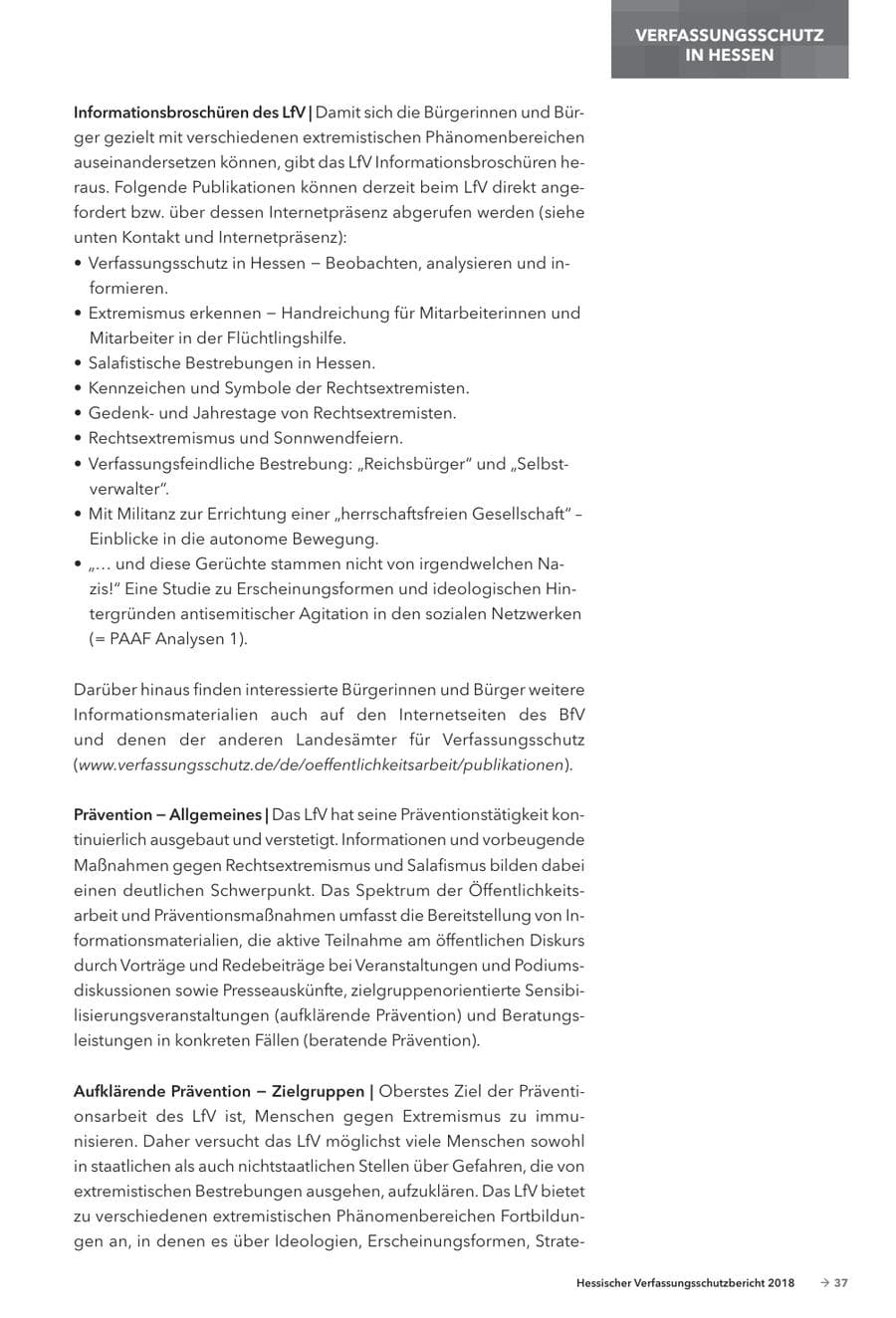Seite 39 des Verfassungsschutzbericht 2018 Hessen