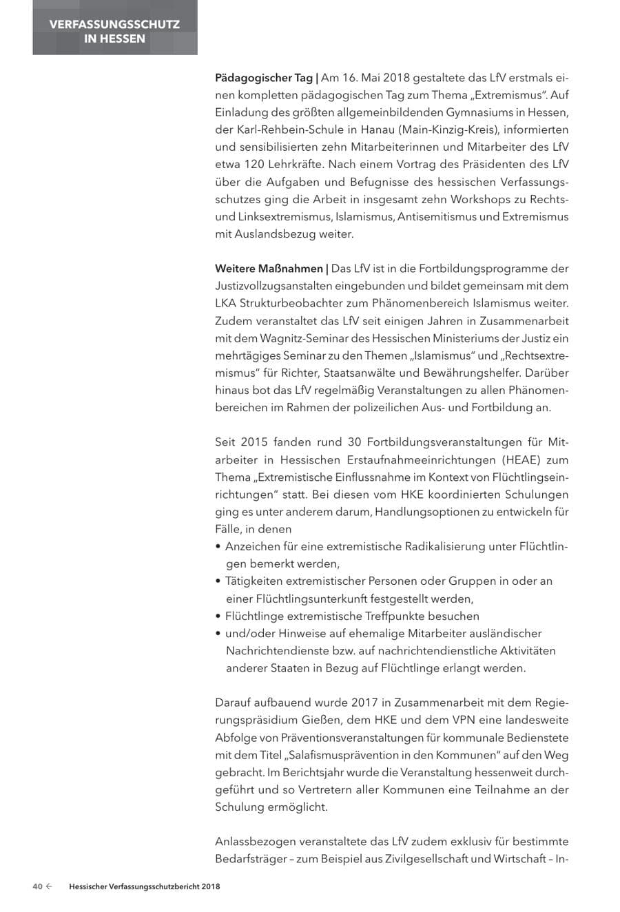 Seite 42 des Verfassungsschutzbericht 2018 Hessen