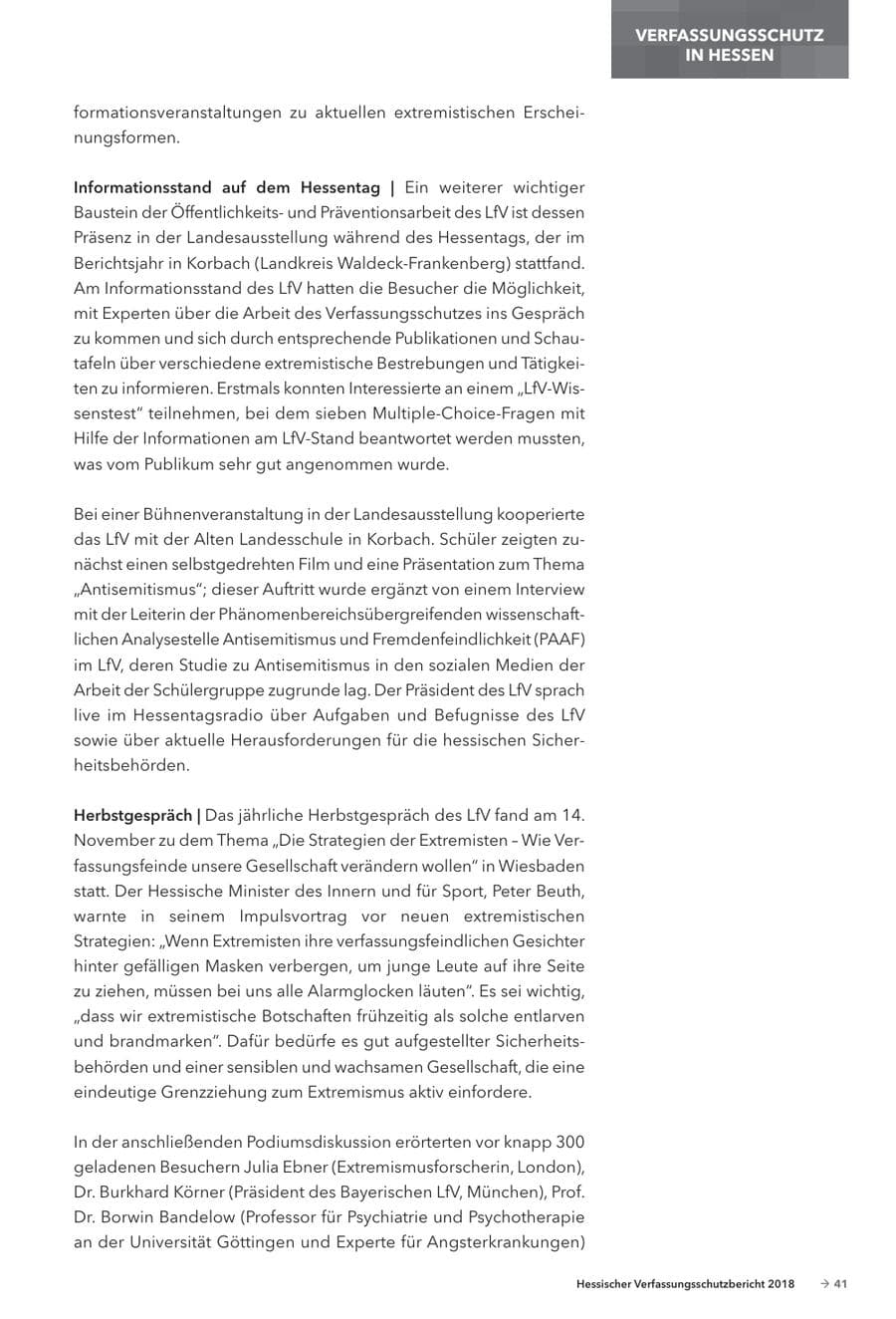 Seite 43 des Verfassungsschutzbericht 2018 Hessen