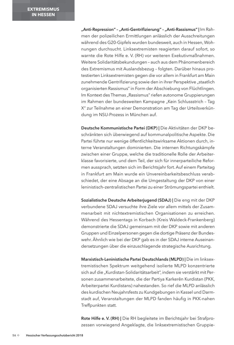 Seite 58 des Verfassungsschutzbericht 2018 Hessen