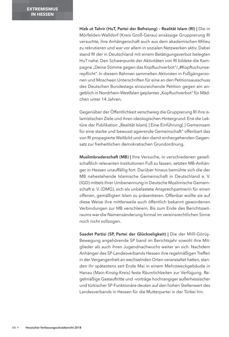 Seite 62 des Verfassungsschutzbericht 2018 Hessen