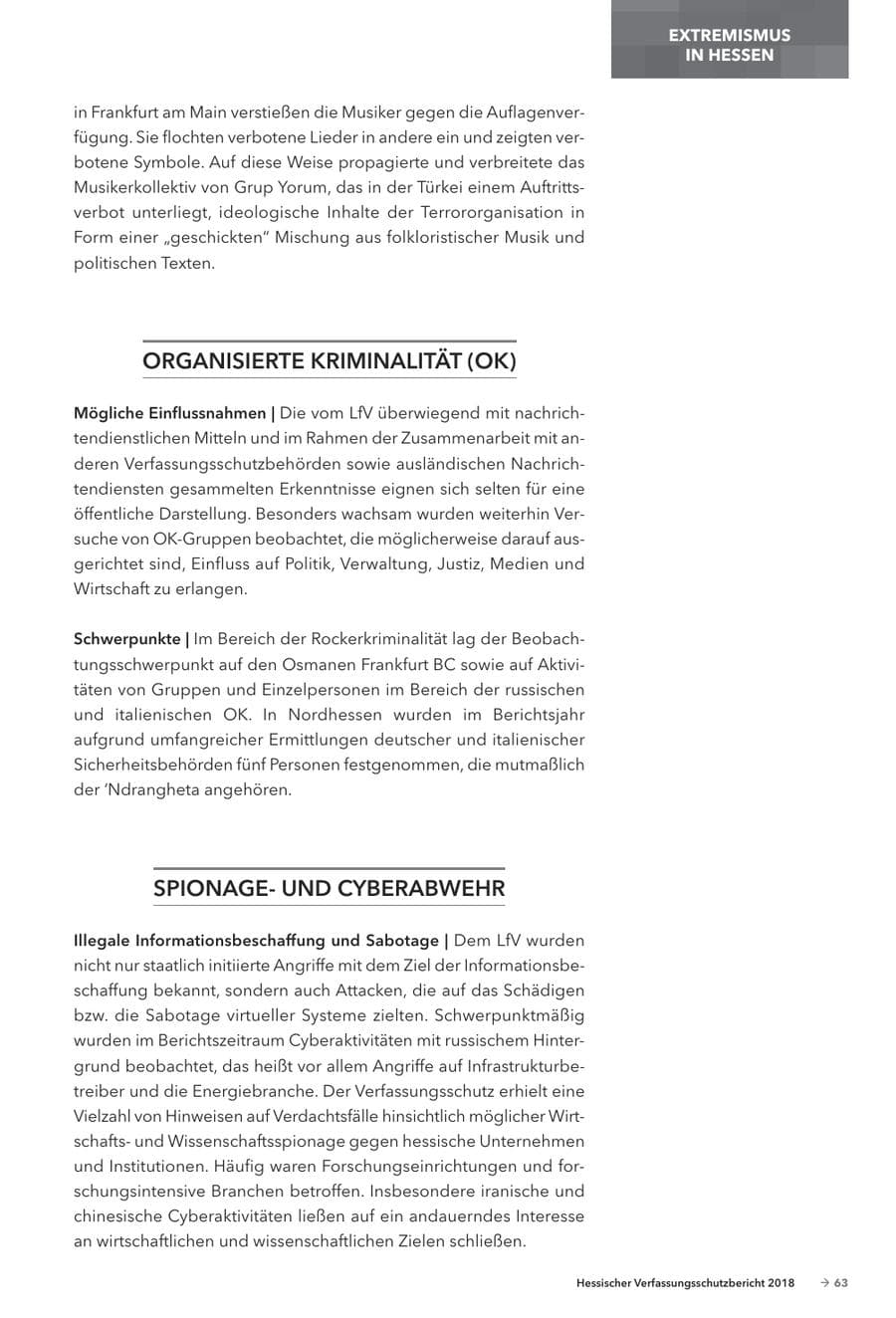 Seite 65 des Verfassungsschutzbericht 2018 Hessen