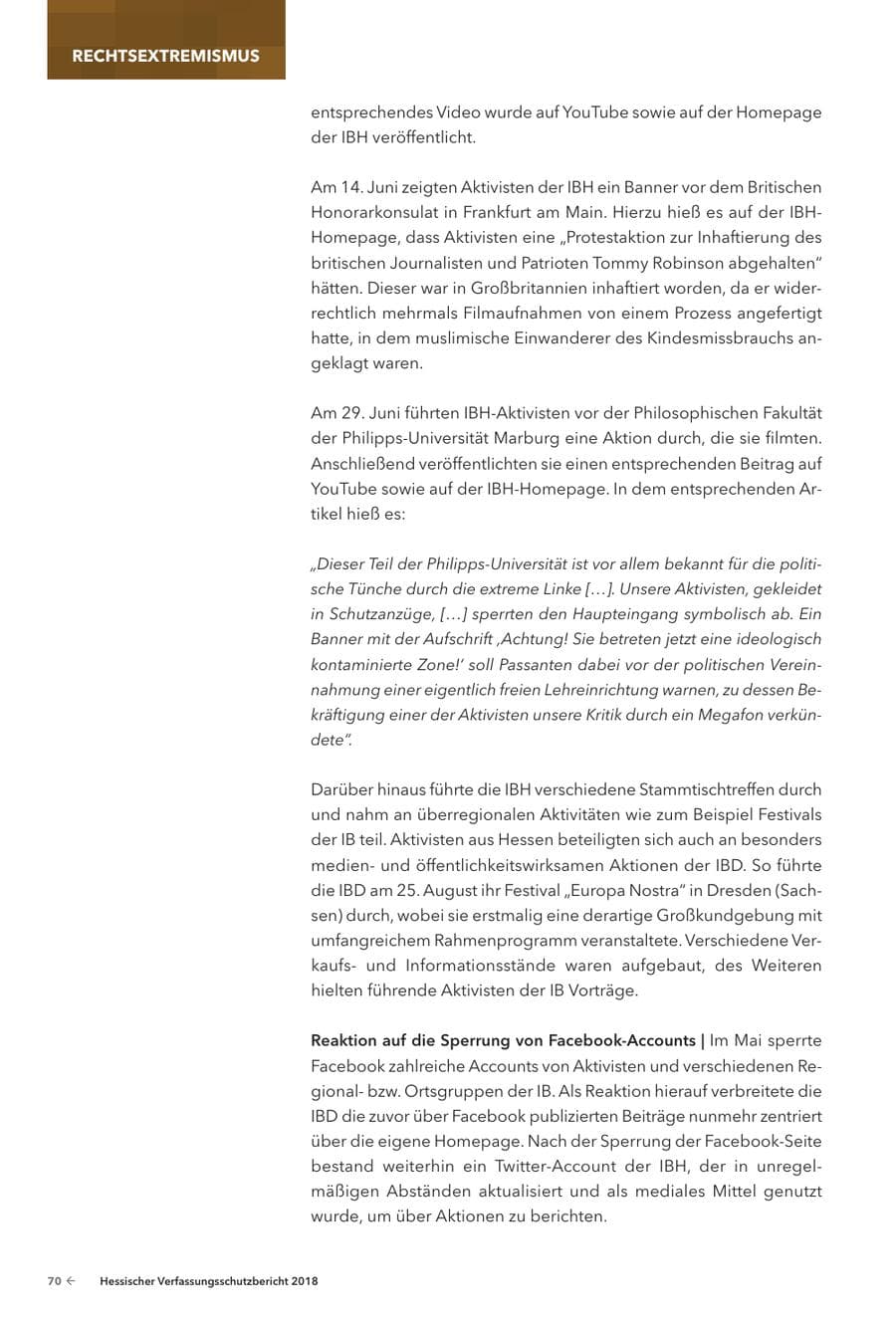 Seite 72 des Verfassungsschutzbericht 2018 Hessen