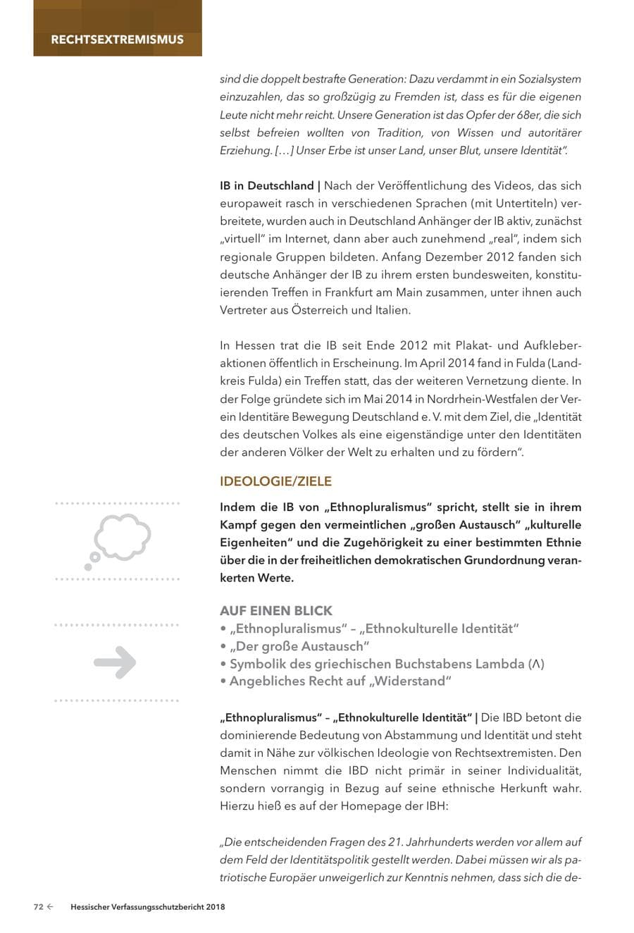 Seite 74 des Verfassungsschutzbericht 2018 Hessen