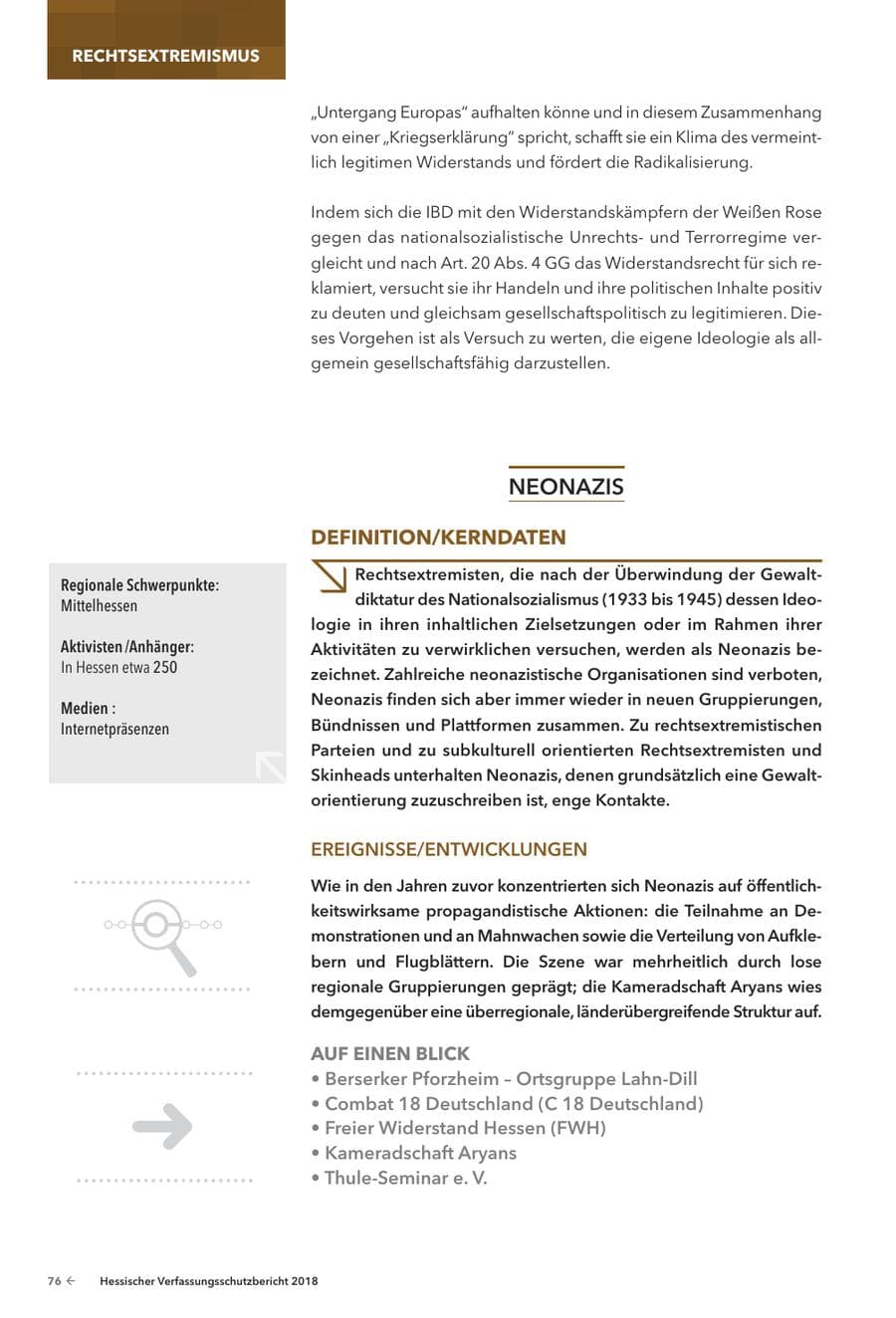 Seite 78 des Verfassungsschutzbericht 2018 Hessen