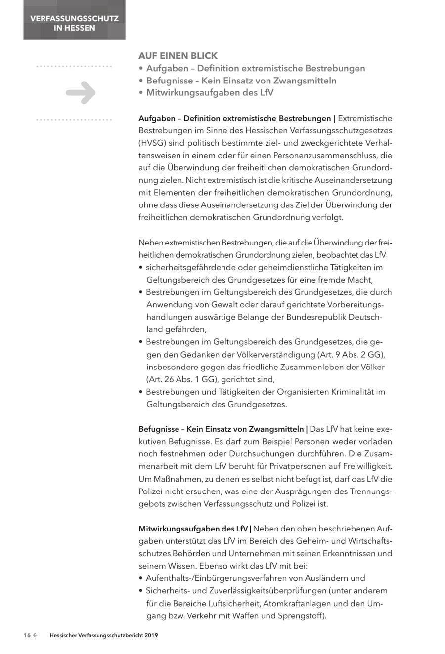 Seite 18 des Verfassungsschutzbericht 2019 Hessen