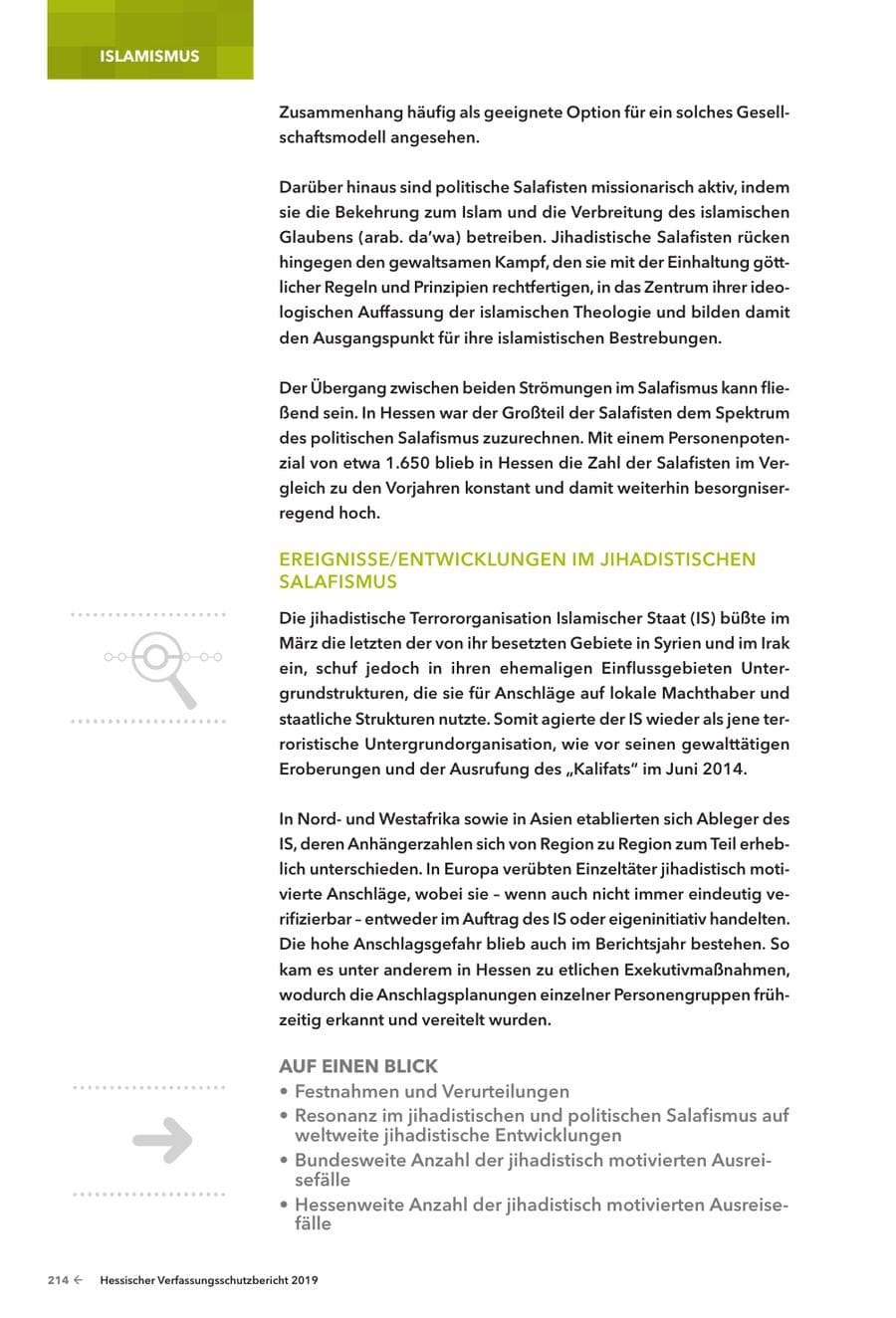 Seite 216 des Verfassungsschutzbericht 2019 Hessen