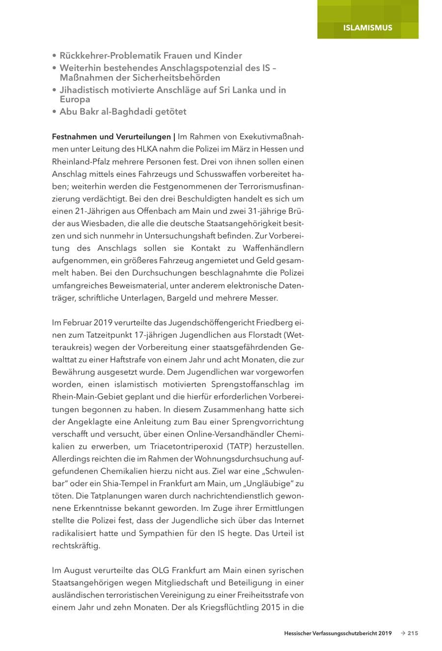 Seite 217 des Verfassungsschutzbericht 2019 Hessen