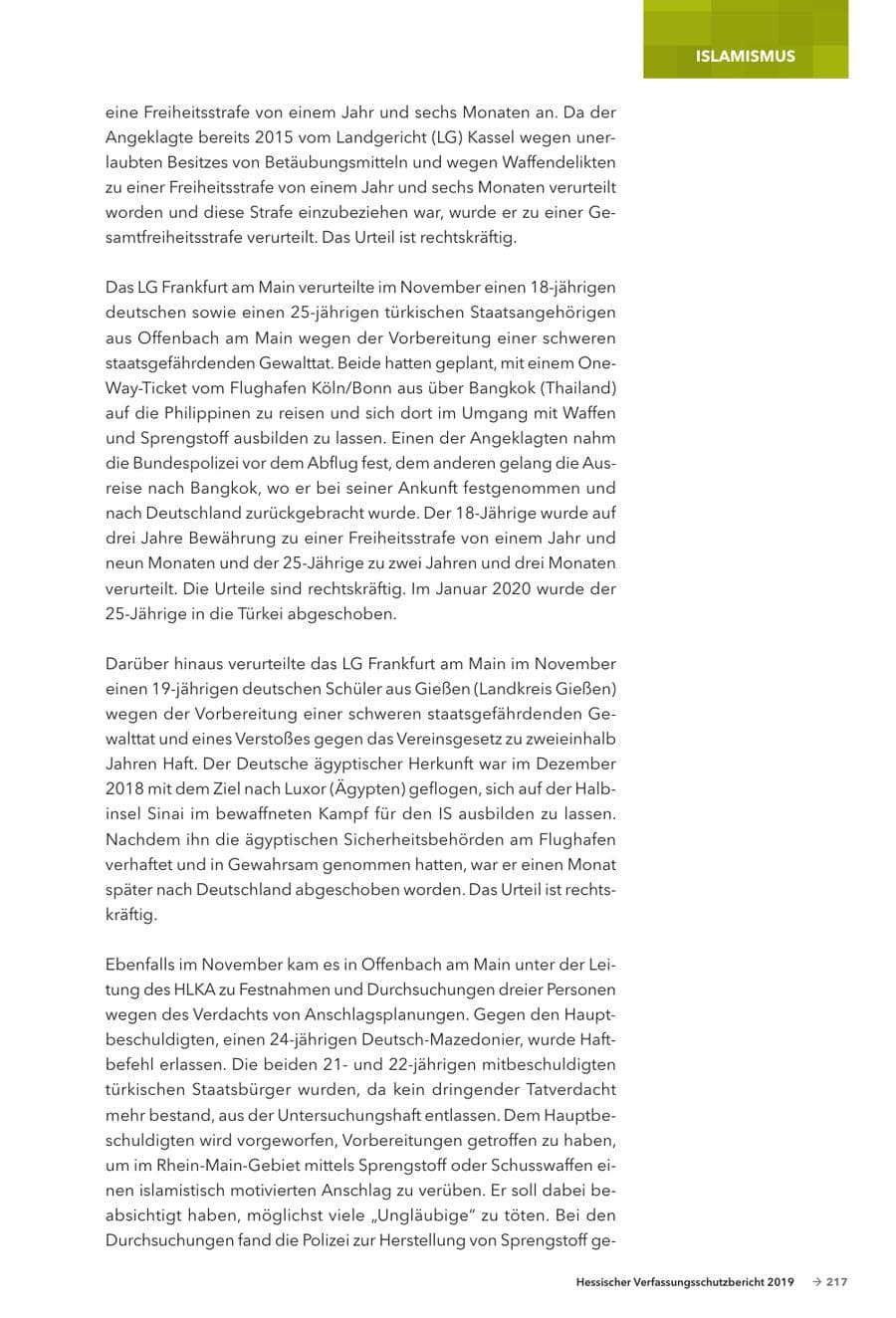 Seite 219 des Verfassungsschutzbericht 2019 Hessen