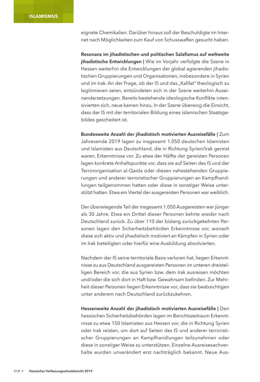 Seite 220 des Verfassungsschutzbericht 2019 Hessen