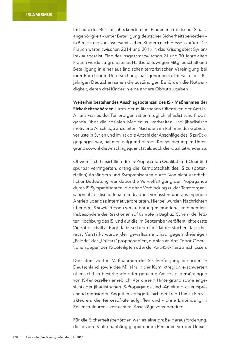 Seite 222 des Verfassungsschutzbericht 2019 Hessen