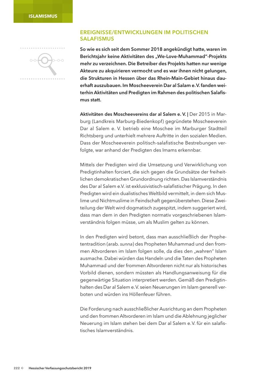 Seite 224 des Verfassungsschutzbericht 2019 Hessen