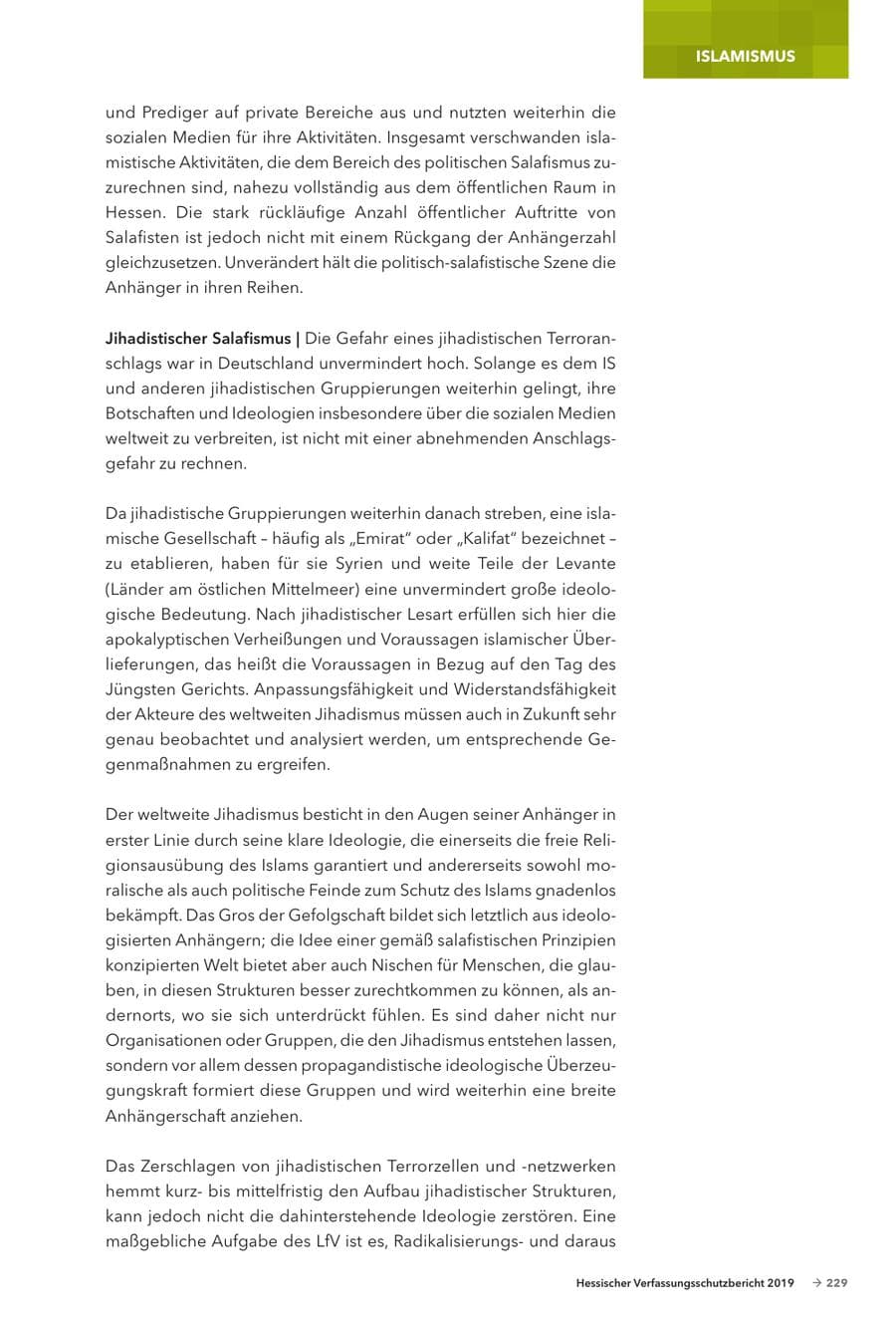 Seite 231 des Verfassungsschutzbericht 2019 Hessen