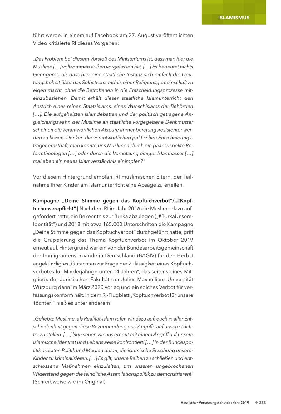 Seite 235 des Verfassungsschutzbericht 2019 Hessen