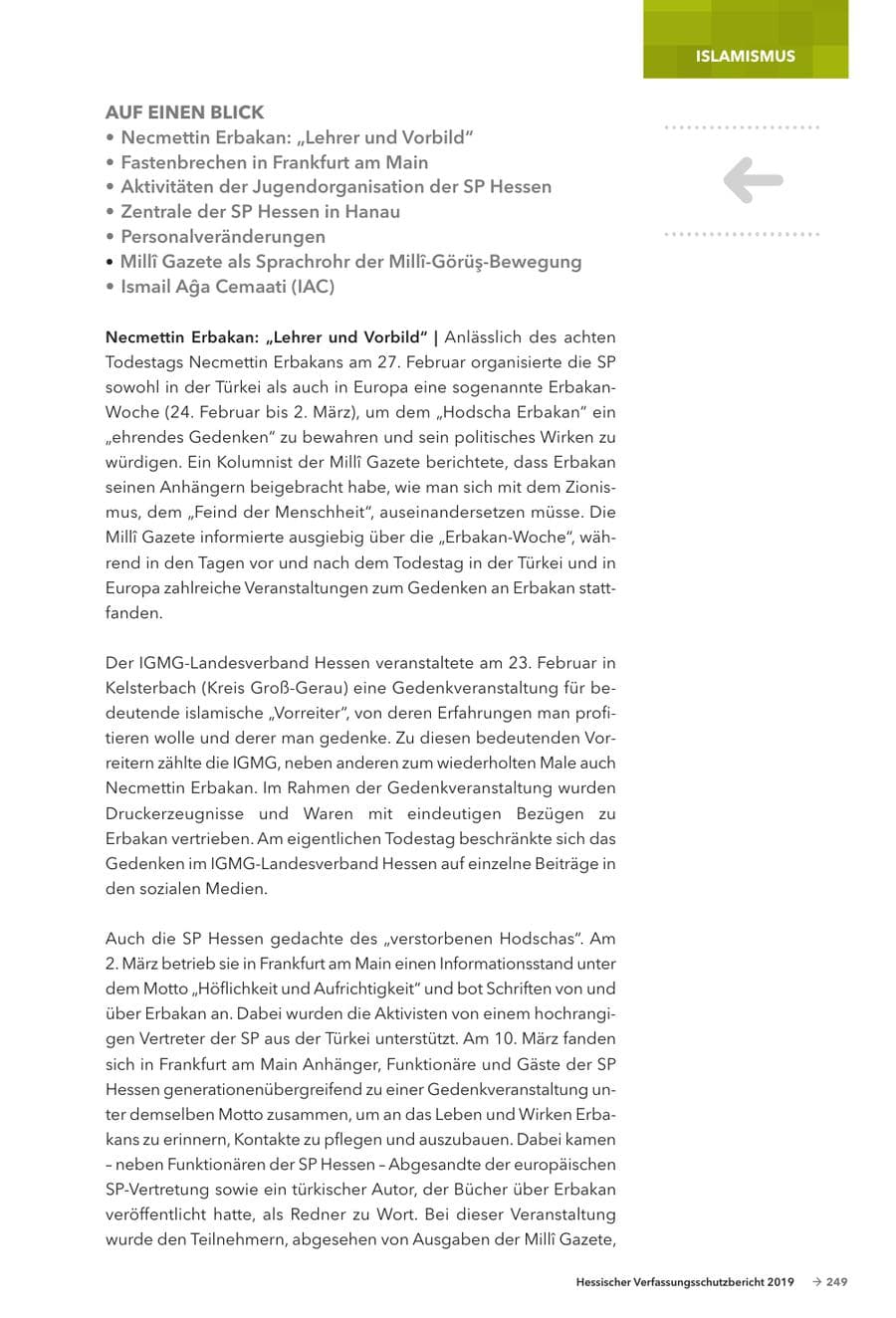 Seite 251 des Verfassungsschutzbericht 2019 Hessen