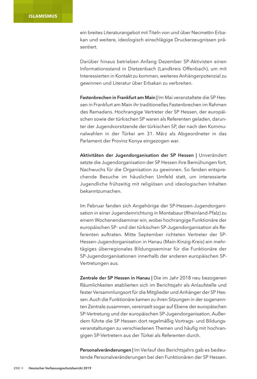 Seite 252 des Verfassungsschutzbericht 2019 Hessen
