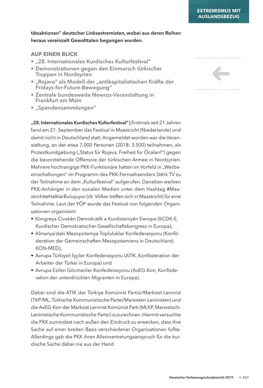 Seite 269 des Verfassungsschutzbericht 2019 Hessen