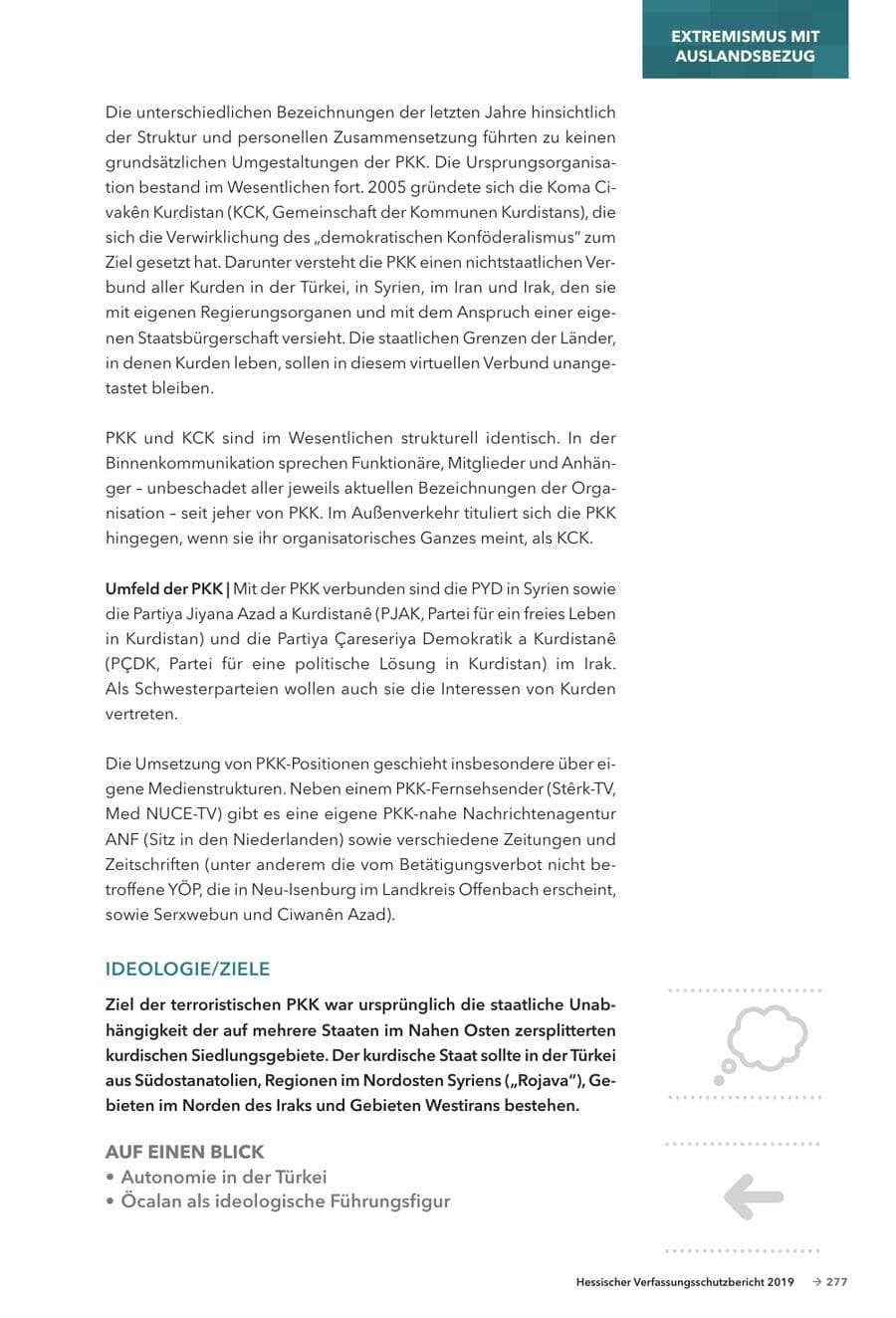 Seite 279 des Verfassungsschutzbericht 2019 Hessen