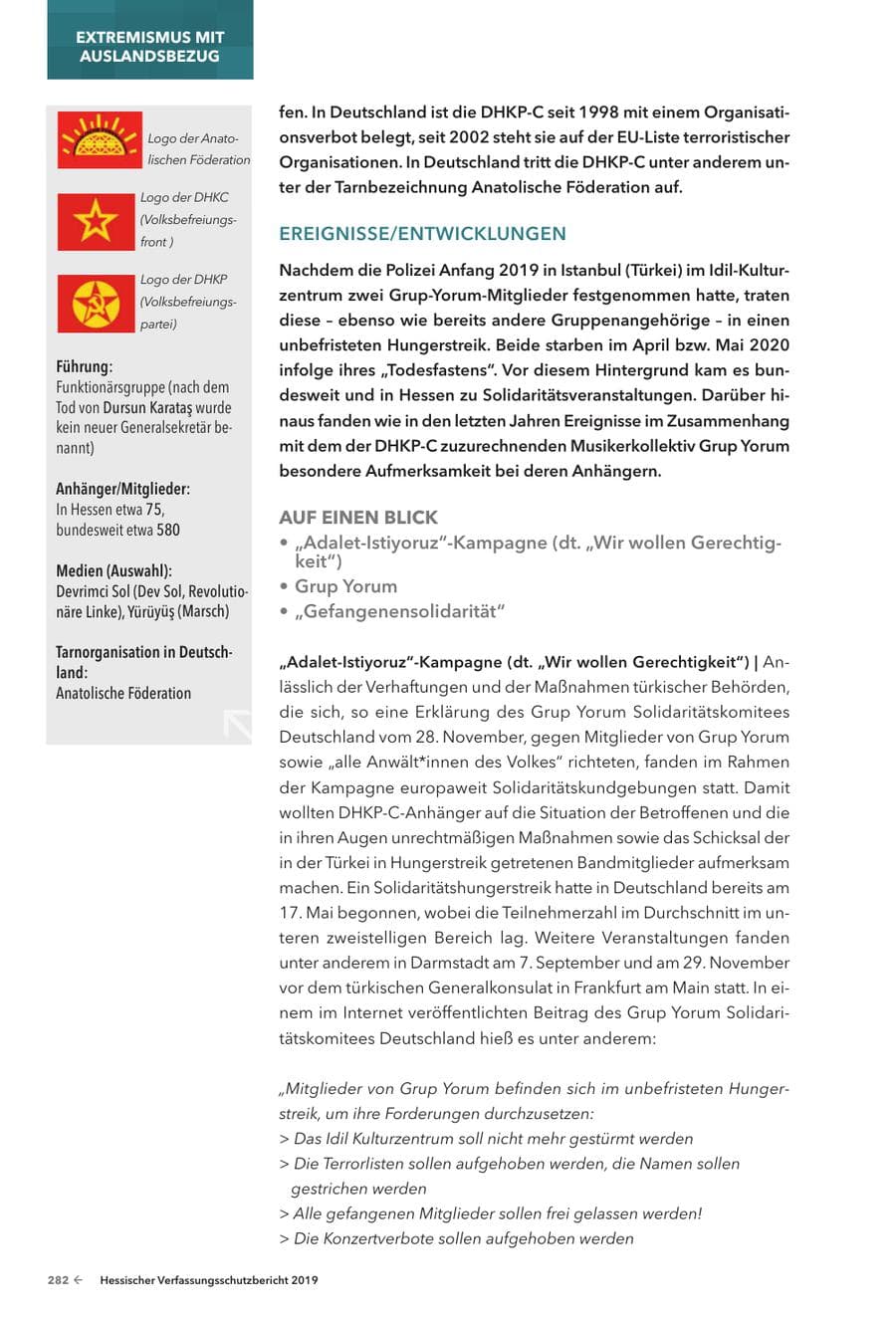 Seite 284 des Verfassungsschutzbericht 2019 Hessen