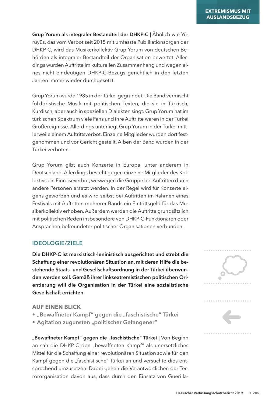 Seite 287 des Verfassungsschutzbericht 2019 Hessen