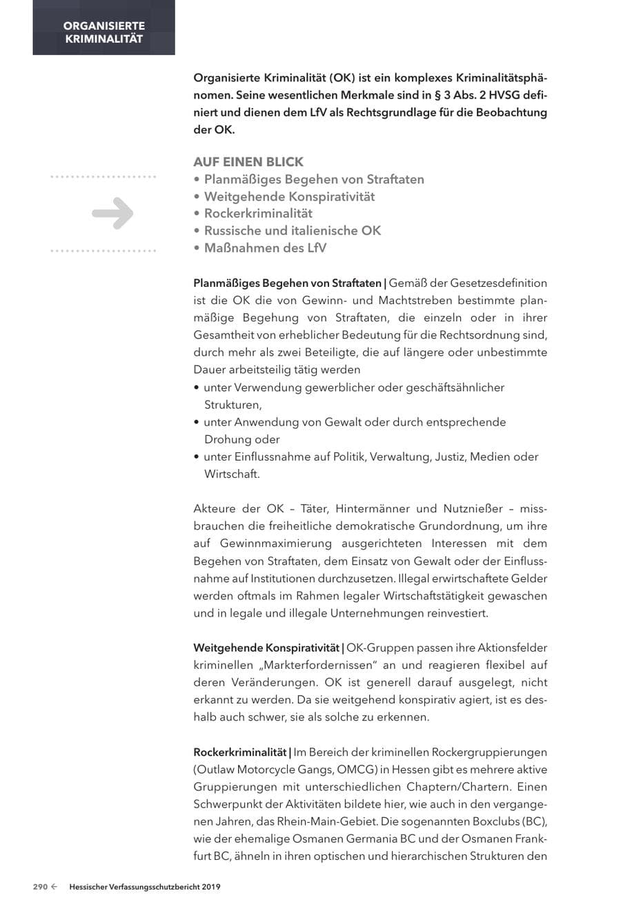 Seite 292 des Verfassungsschutzbericht 2019 Hessen