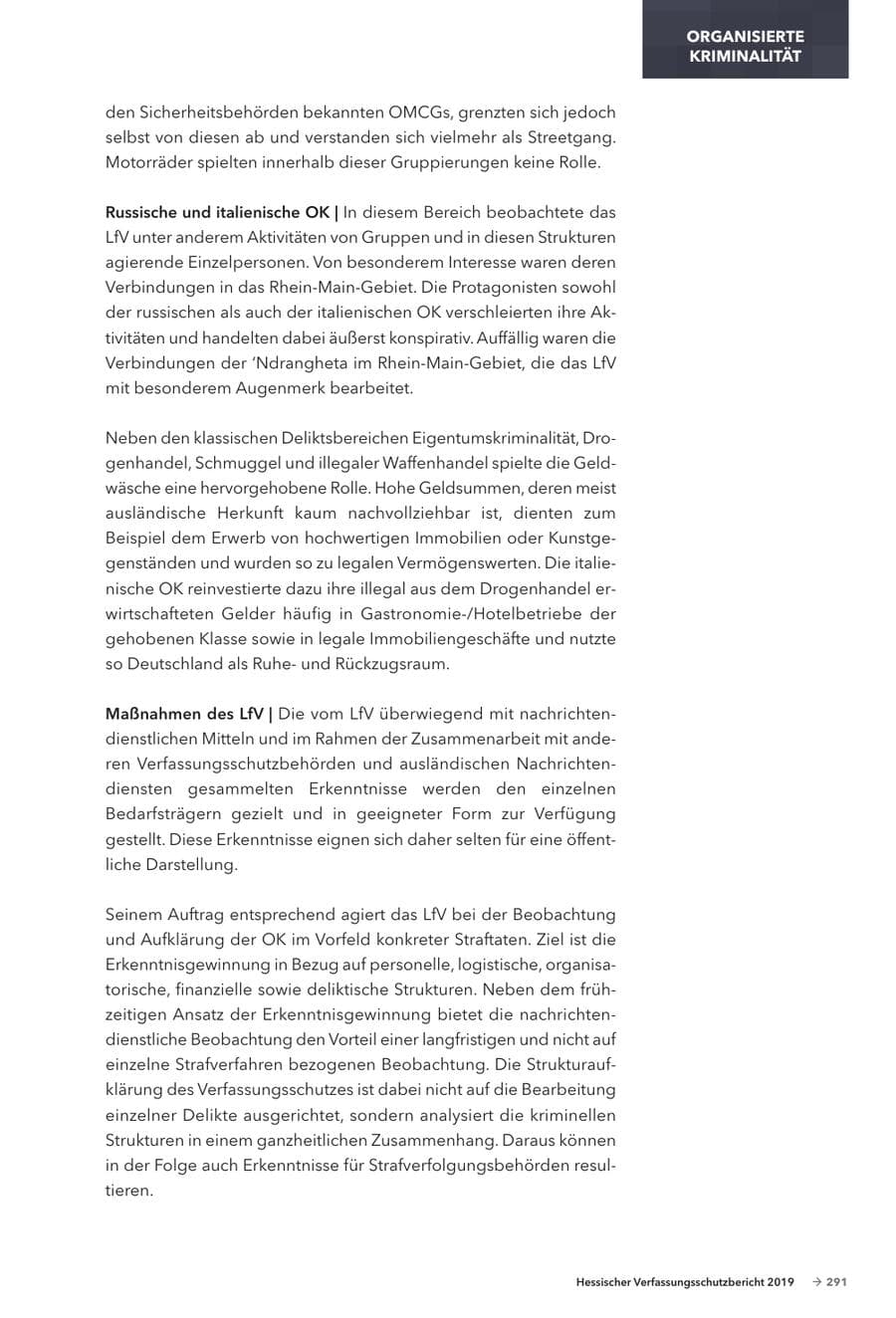 Seite 293 des Verfassungsschutzbericht 2019 Hessen