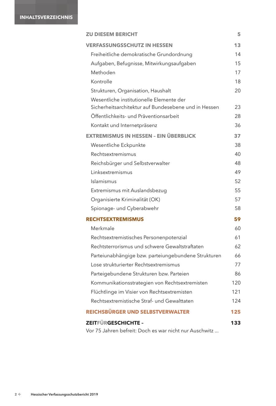 Seite 4 des Verfassungsschutzbericht 2019 Hessen