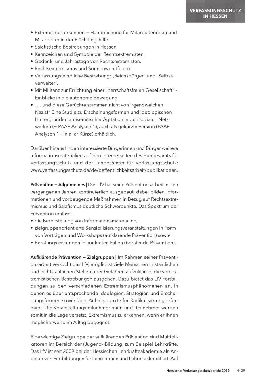 Seite 31 des Verfassungsschutzbericht 2019 Hessen
