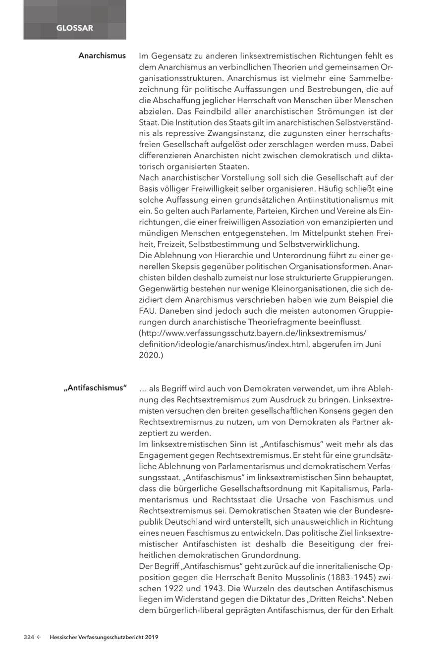 Seite 326 des Verfassungsschutzbericht 2019 Hessen