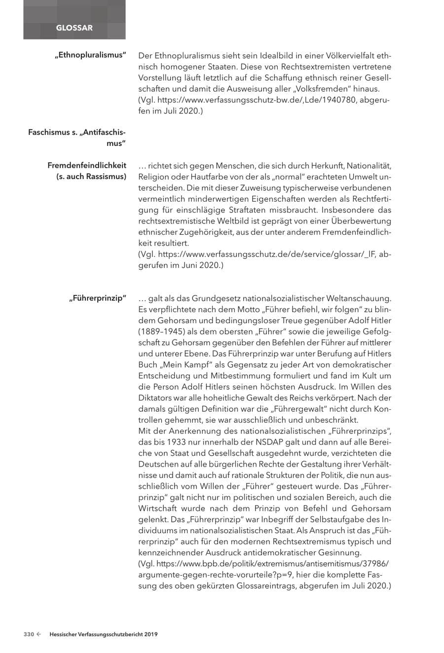 Seite 332 des Verfassungsschutzbericht 2019 Hessen