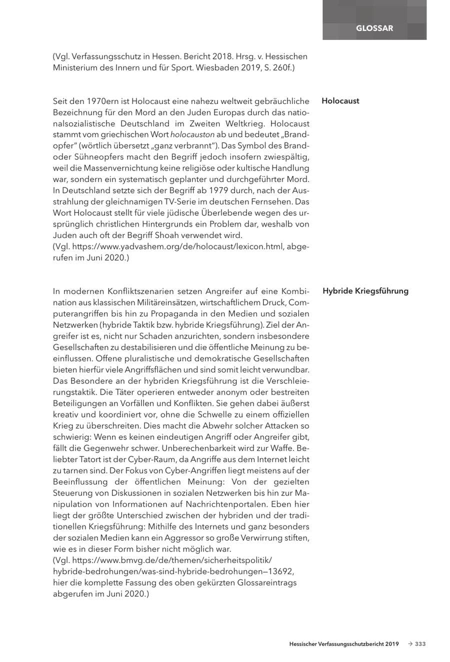 Seite 335 des Verfassungsschutzbericht 2019 Hessen