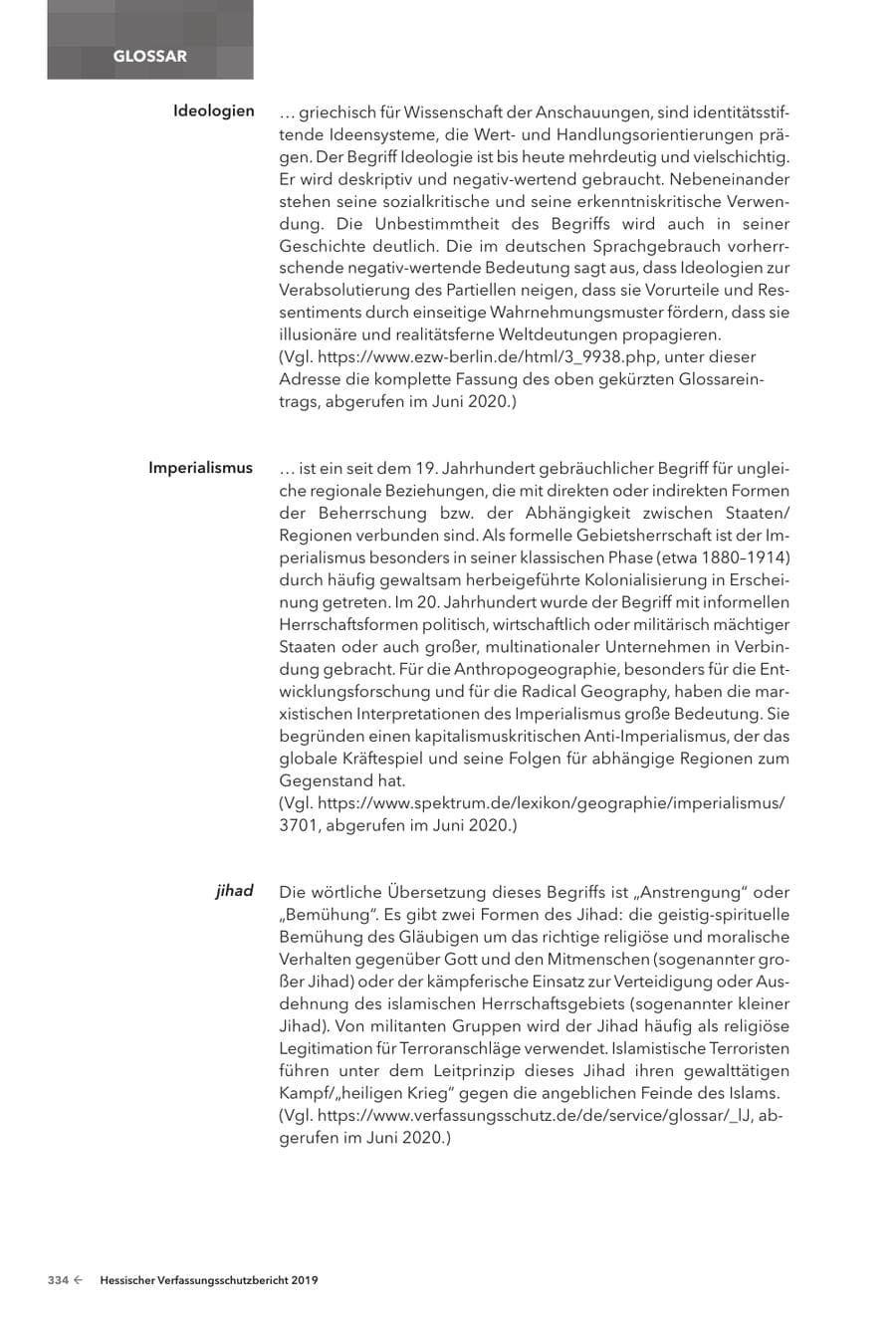 Seite 336 des Verfassungsschutzbericht 2019 Hessen