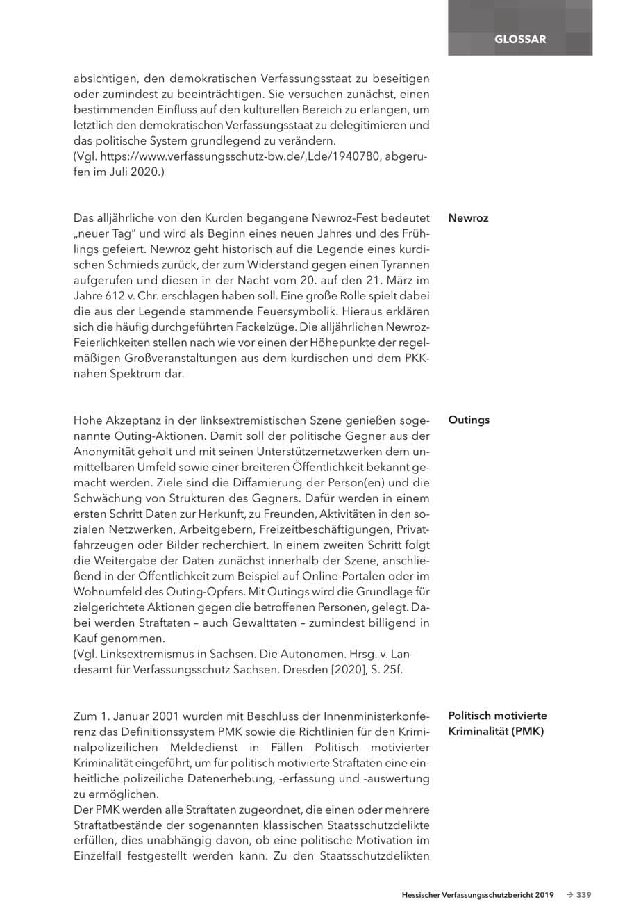 Seite 341 des Verfassungsschutzbericht 2019 Hessen