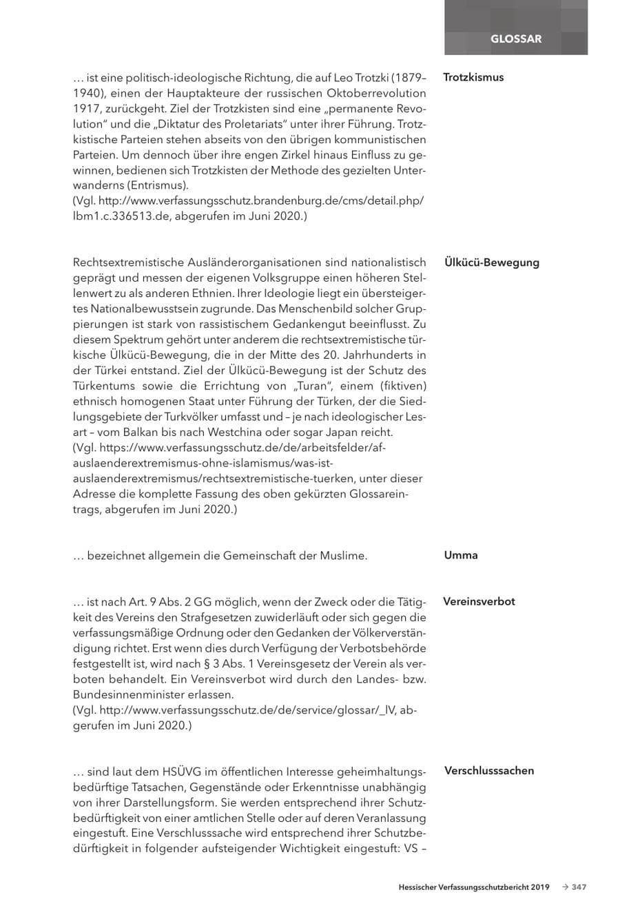 Seite 349 des Verfassungsschutzbericht 2019 Hessen