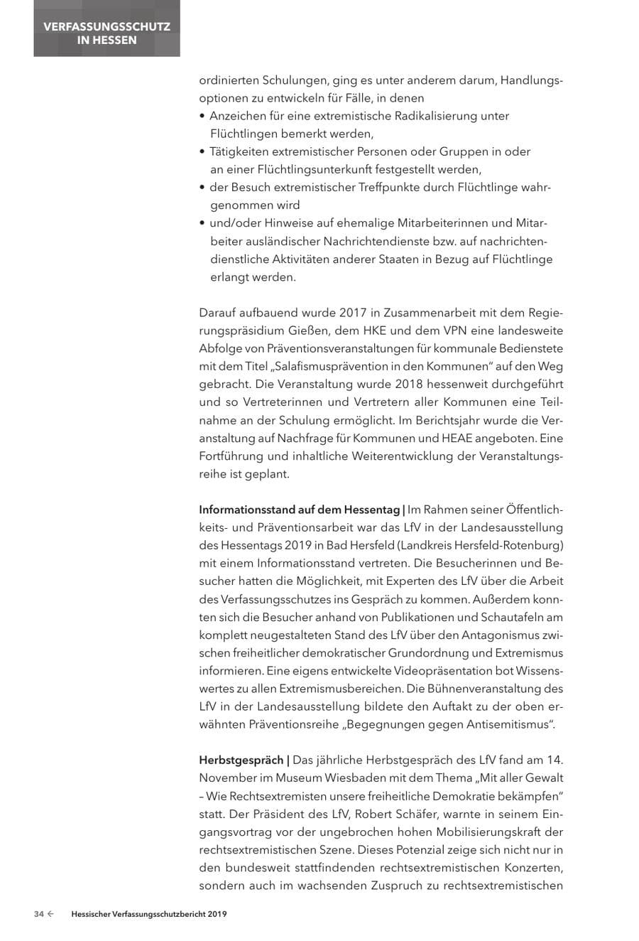 Seite 36 des Verfassungsschutzbericht 2019 Hessen
