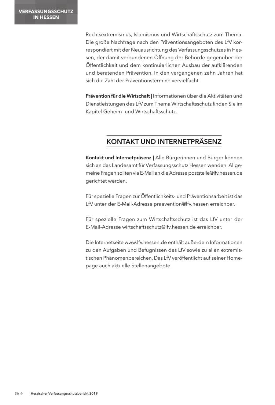 Seite 38 des Verfassungsschutzbericht 2019 Hessen