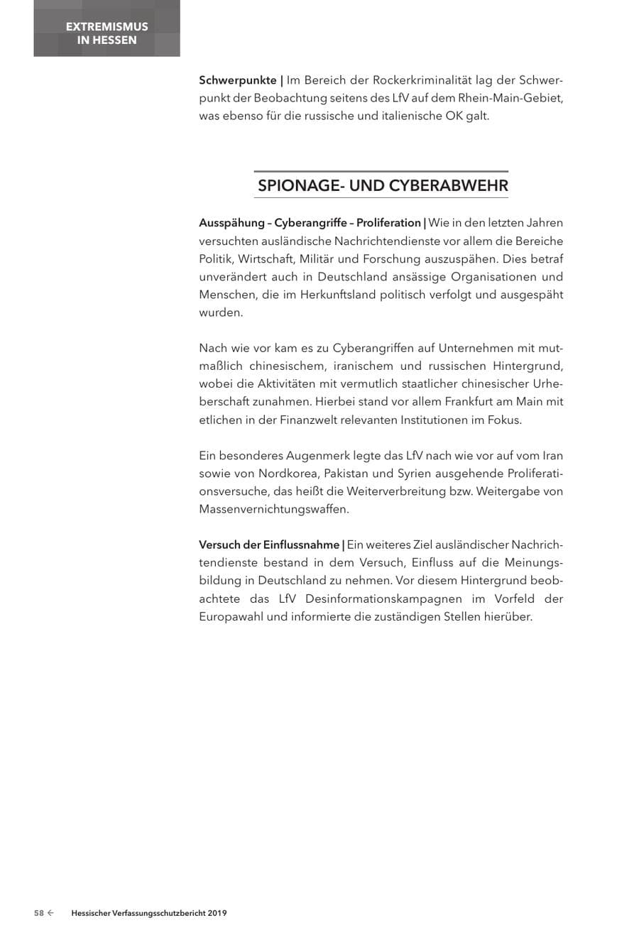 Seite 60 des Verfassungsschutzbericht 2019 Hessen