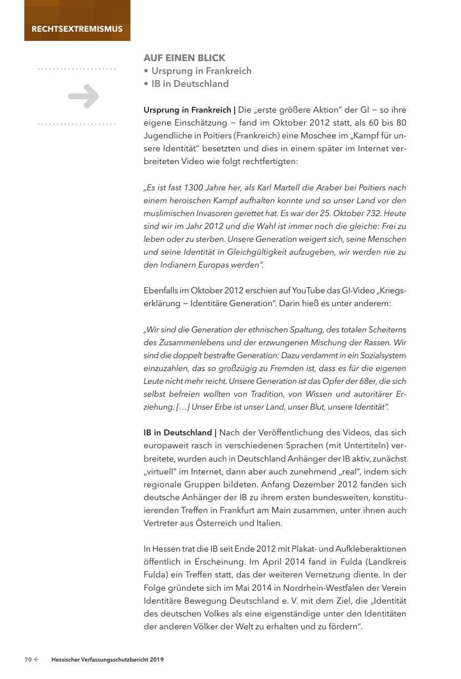 Seite 72 des Verfassungsschutzbericht 2019 Hessen