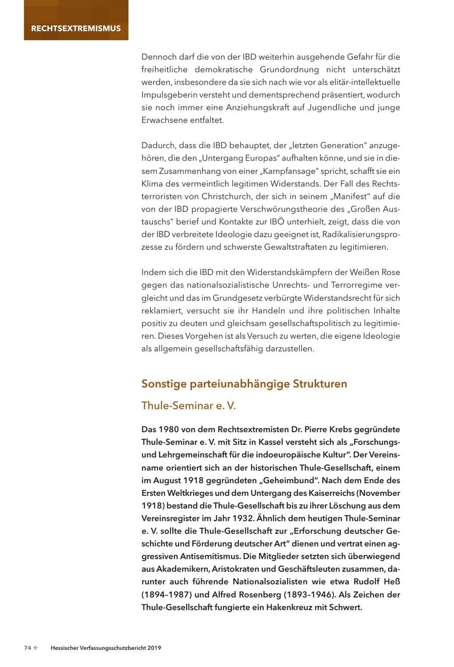 Seite 76 des Verfassungsschutzbericht 2019 Hessen