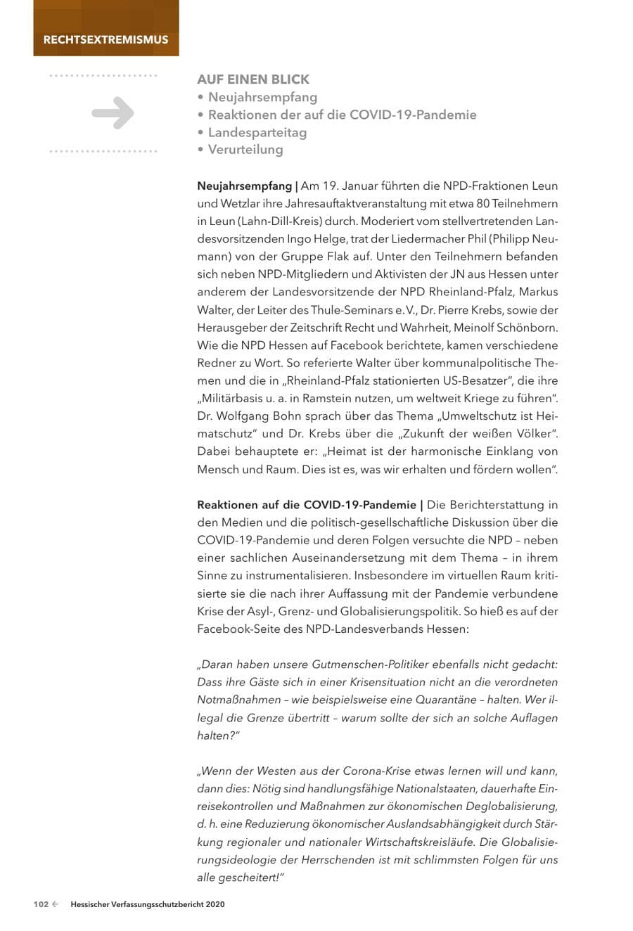 Seite 104 des Verfassungsschutzbericht 2020 Hessen